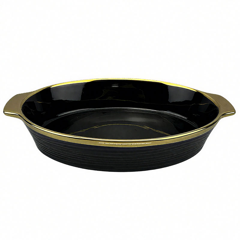 Oval Ceramic Baking Pan with Gold Rim