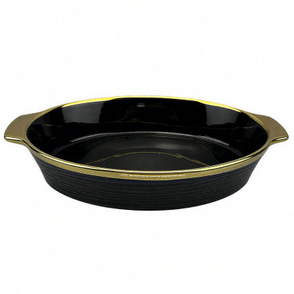 Oval Ceramic Baking Pan with Gold Rim