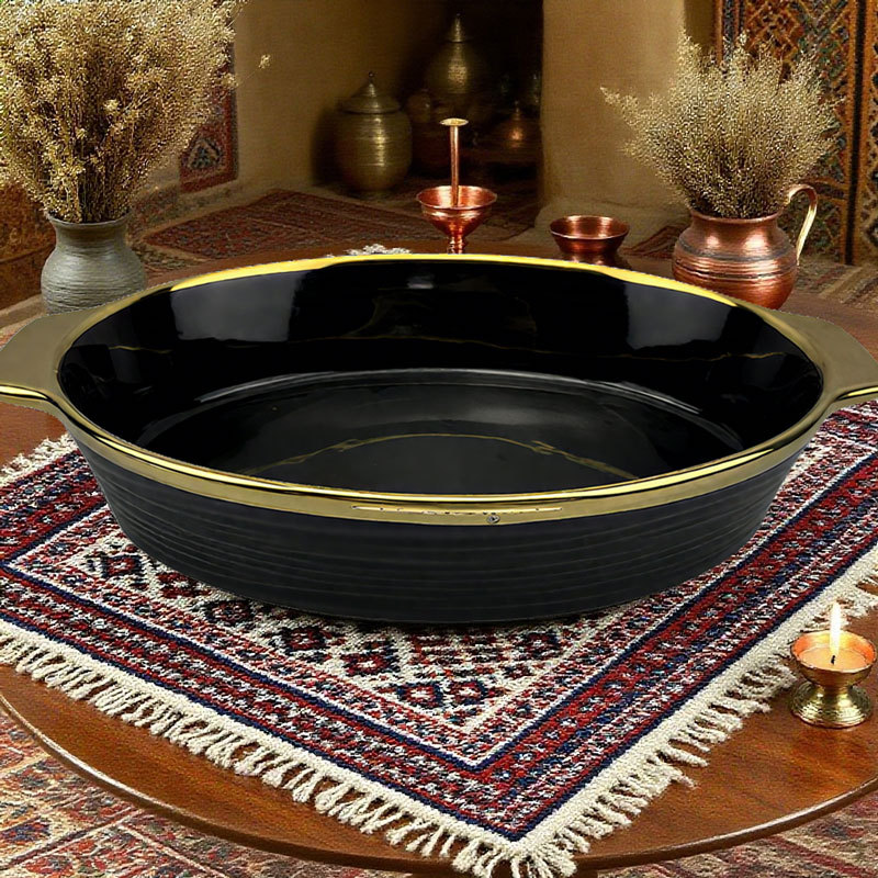 Oval Ceramic Baking Pan with Gold Rim