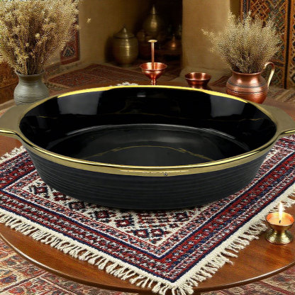 Oval Ceramic Baking Pan with Gold Rim