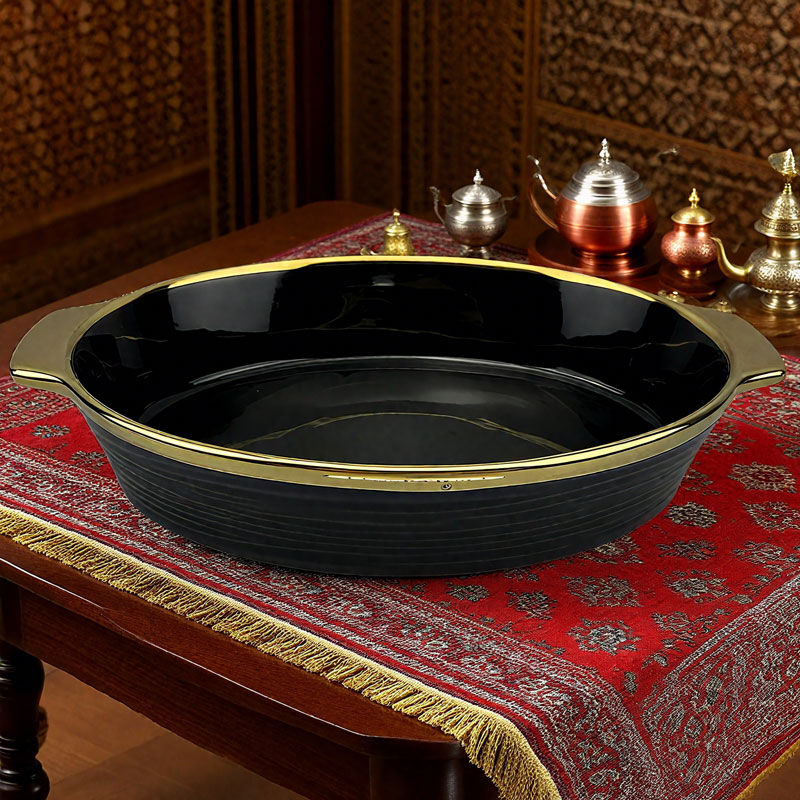 Oval Ceramic Baking Pan with Gold Rim