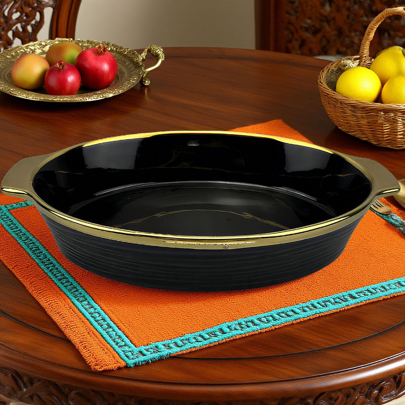 Oval Ceramic Baking Pan with Gold Rim