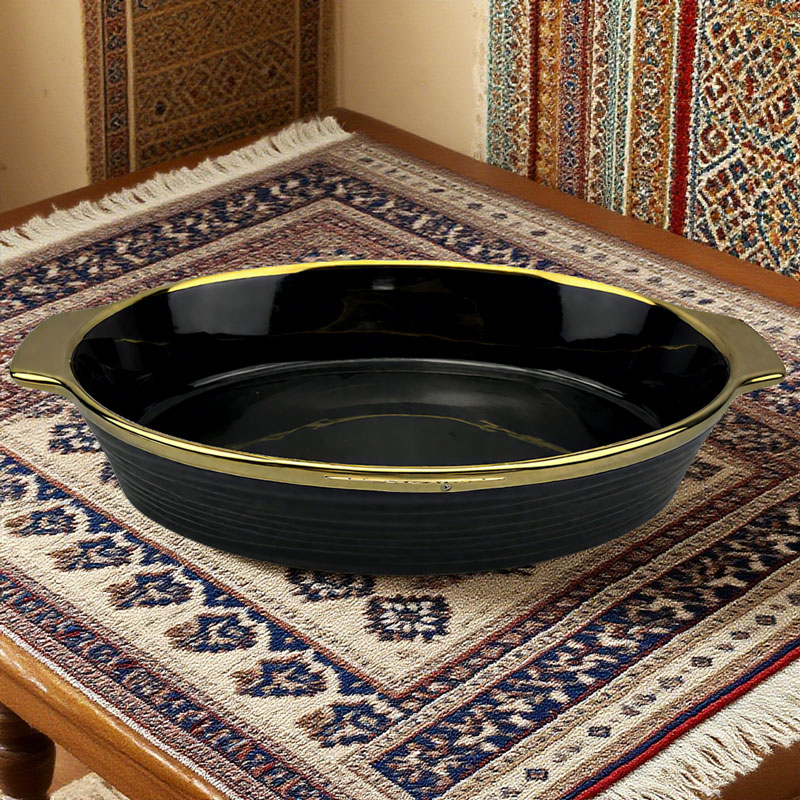 Oval Ceramic Baking Pan with Gold Rim