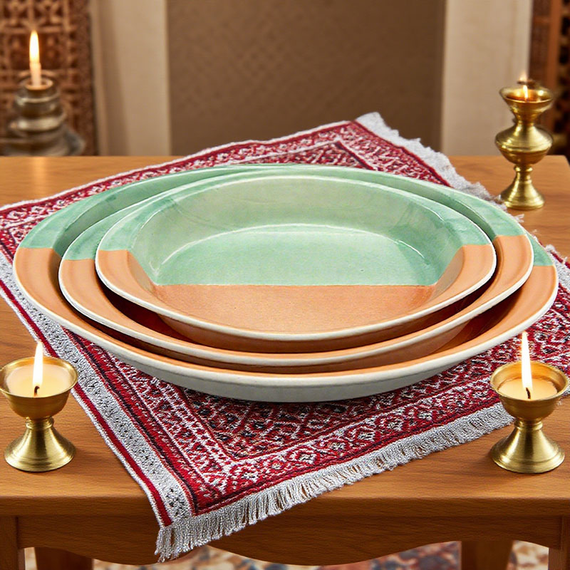 Two-Tone Oval Ceramic Baking pan 3-Piece Set