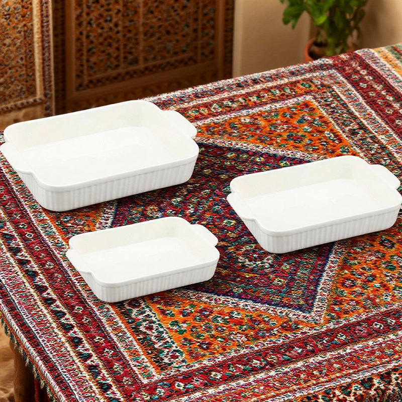 3 - Piece White Ceramic Baking Dish Set