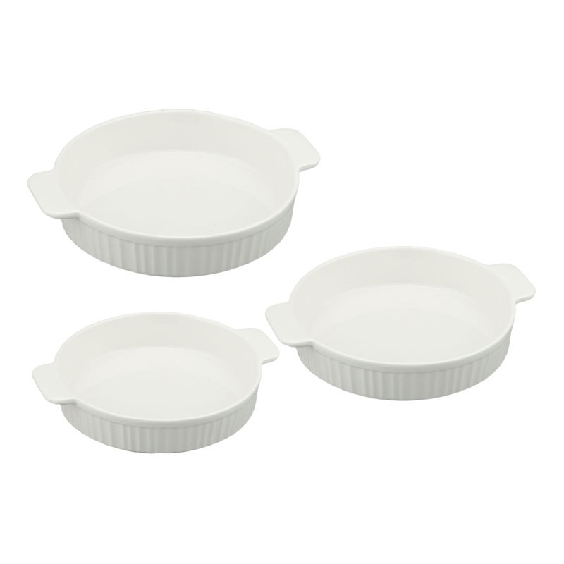 3-Piece White Ceramic Round Bakeware Set