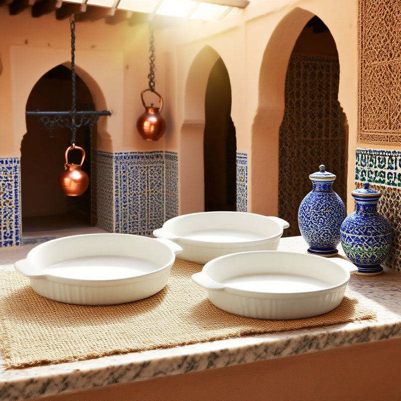 3-Piece White Ceramic Round Bakeware Set