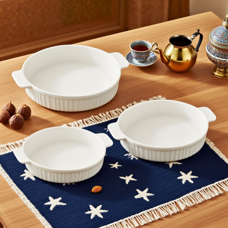 3-Piece White Ceramic Round Bakeware Set