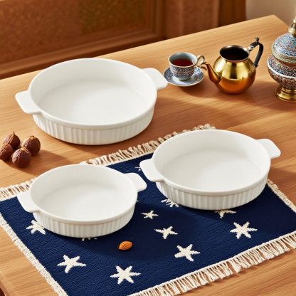 3-Piece White Ceramic Round Bakeware Set