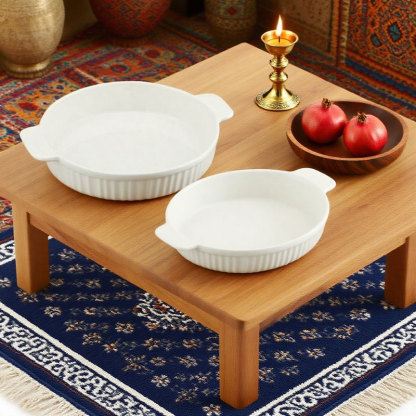 3-Piece White Ceramic Round Bakeware Set