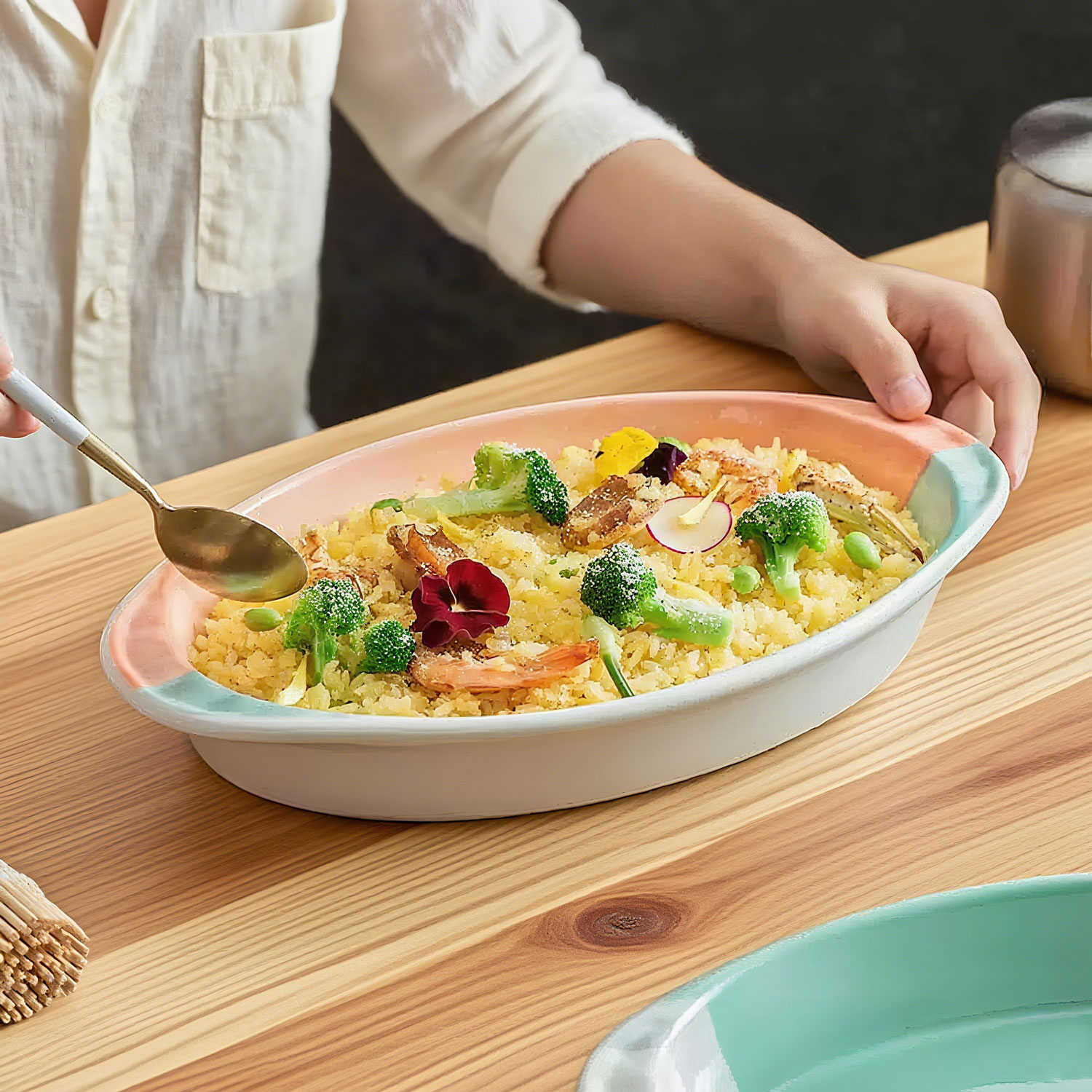 Two-Tone Oval Ceramic Baking pan 3-Piece Set