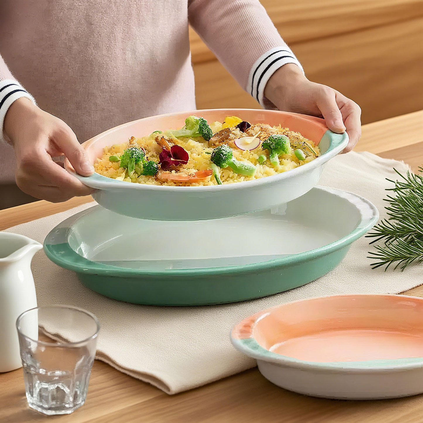 Two-Tone Oval Ceramic Baking pan 3-Piece Set