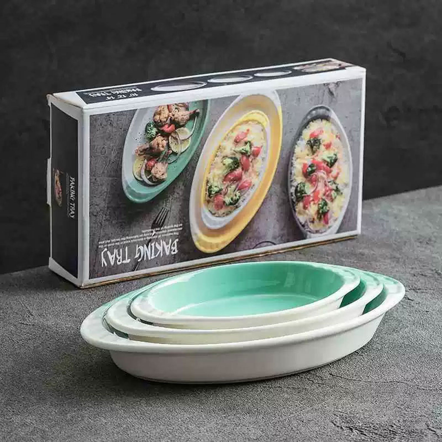 Two-Tone Oval Ceramic Baking pan 3-Piece Set