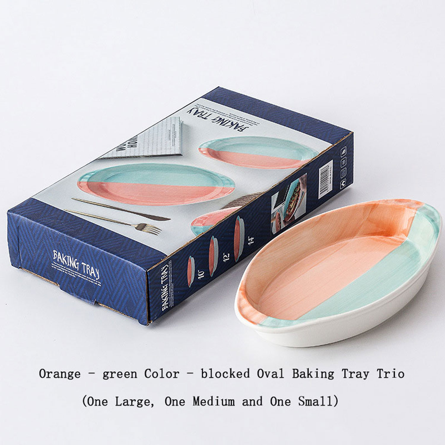 Two-Tone Oval Ceramic Baking pan 3-Piece Set