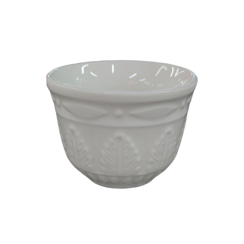 White Ceramic Leaf - Embossed Decorative Cup