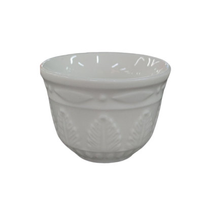 White Ceramic Leaf - Embossed Decorative Cup