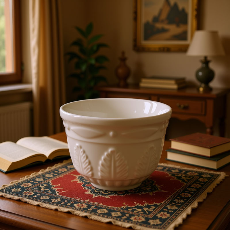 White Ceramic Leaf - Embossed Decorative Cup