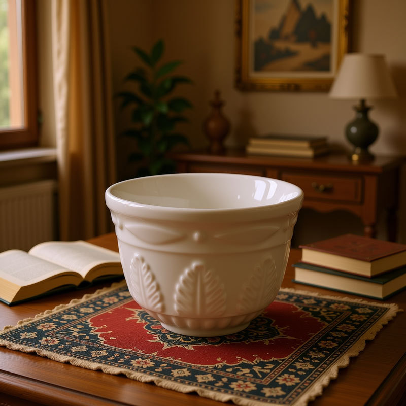 White Ceramic Leaf - Embossed Decorative Cup