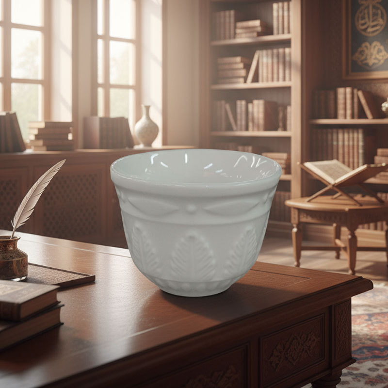 White Ceramic Leaf - Embossed Decorative Cup