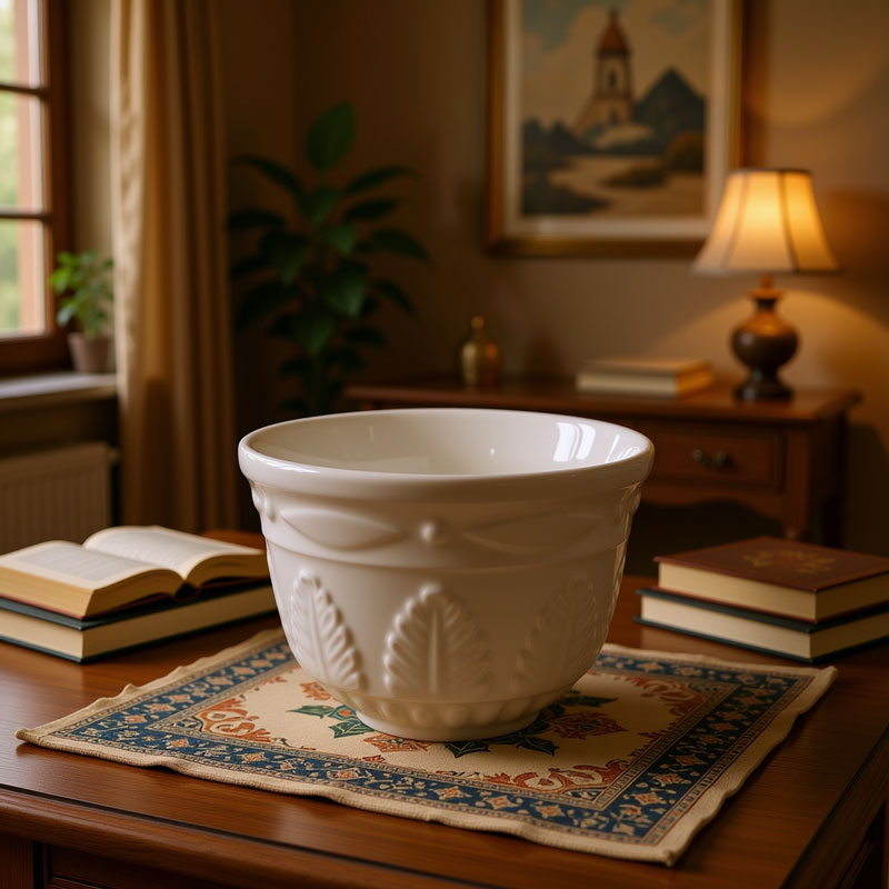 White Ceramic Leaf - Embossed Decorative Cup