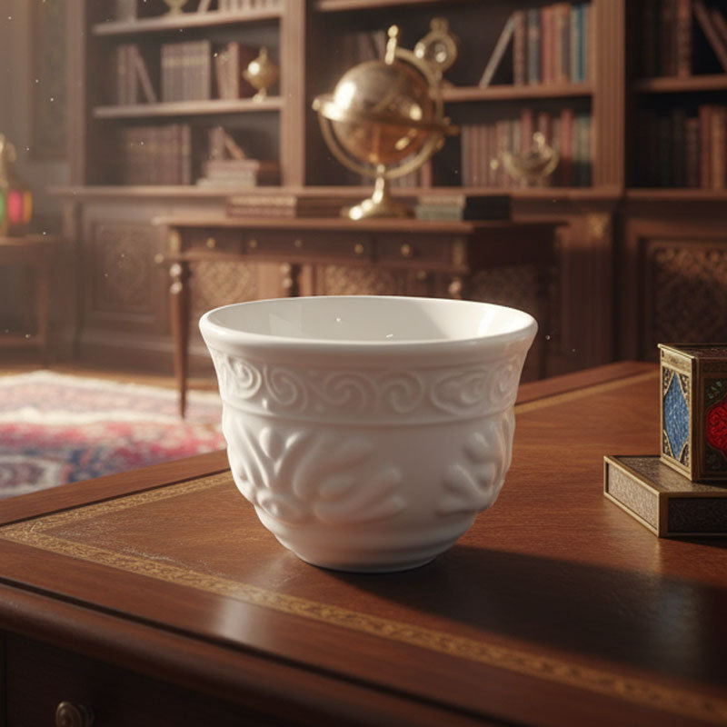 White Embossed Ceramic Cup