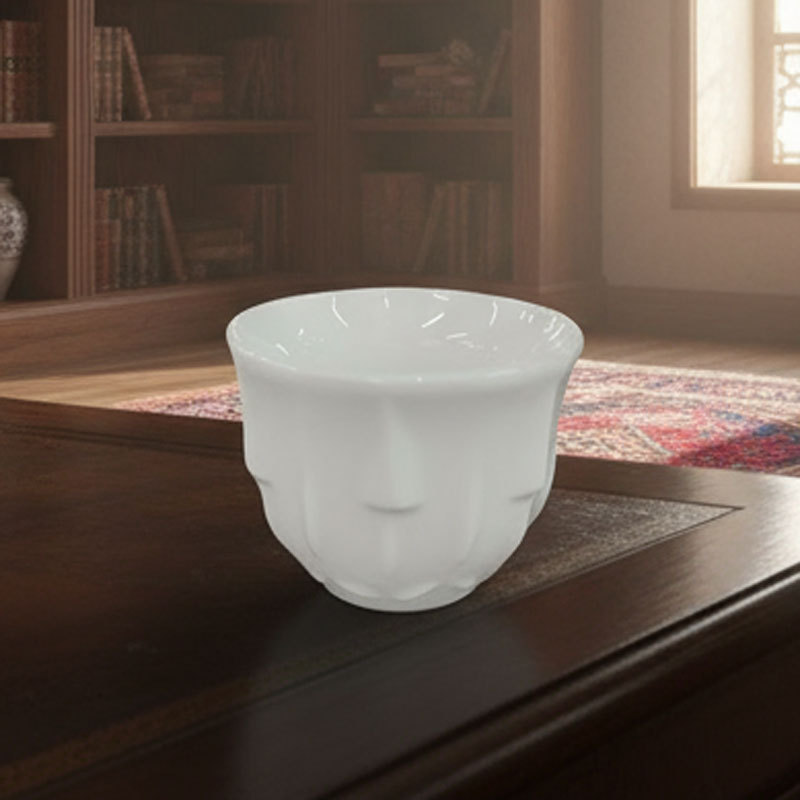 White Embossed Ceramic Tea Cup