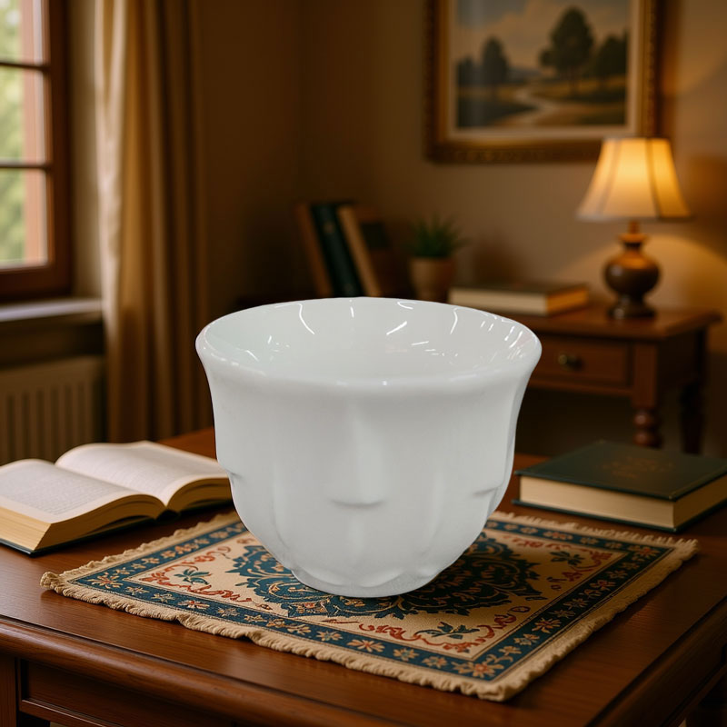 White Embossed Ceramic Tea Cup