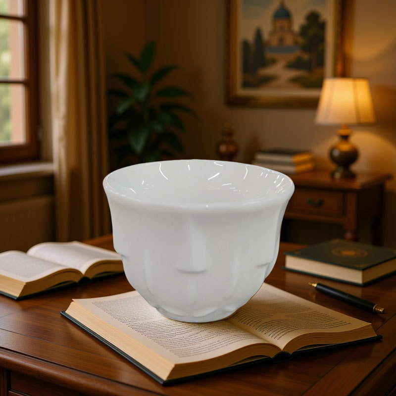 White Embossed Ceramic Tea Cup
