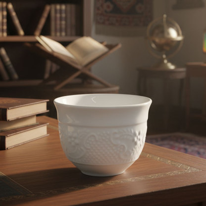 Premium White Embossed Ceramic Teacup