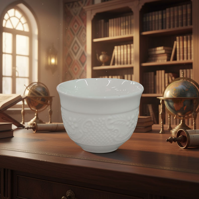 Premium White Embossed Ceramic Teacup