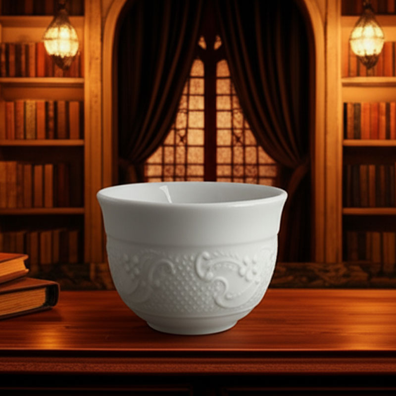 Premium White Embossed Ceramic Teacup