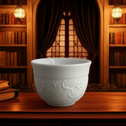 Premium White Embossed Ceramic Teacup