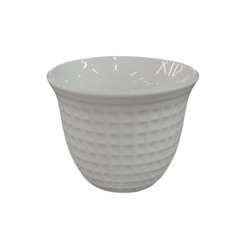 White Grid-Patterned Ceramic Tea Cup