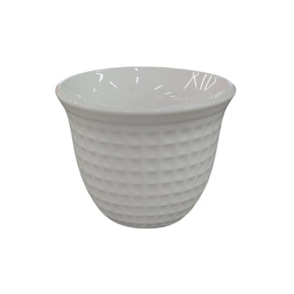 White Grid-Patterned Ceramic Tea Cup