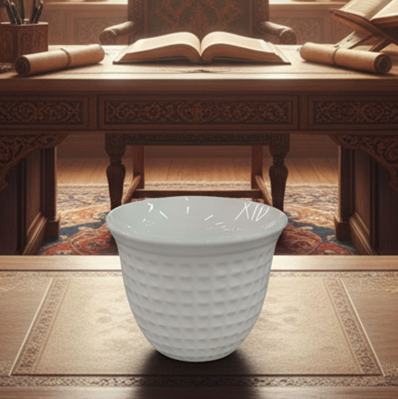 White Grid-Patterned Ceramic Tea Cup