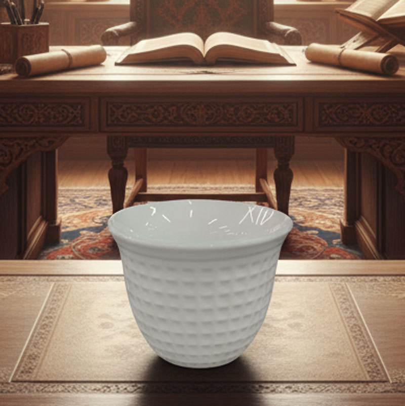 White Grid-Patterned Ceramic Tea Cup