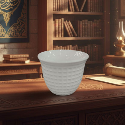 White Grid-Patterned Ceramic Tea Cup