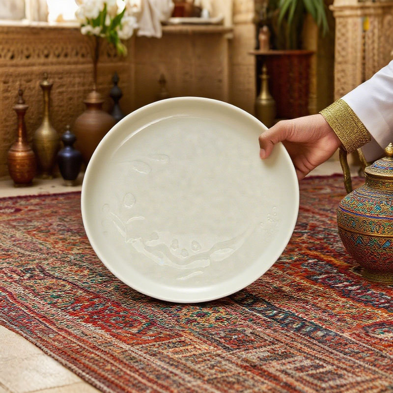 White Ceramic Plate with Embossed Patterns
