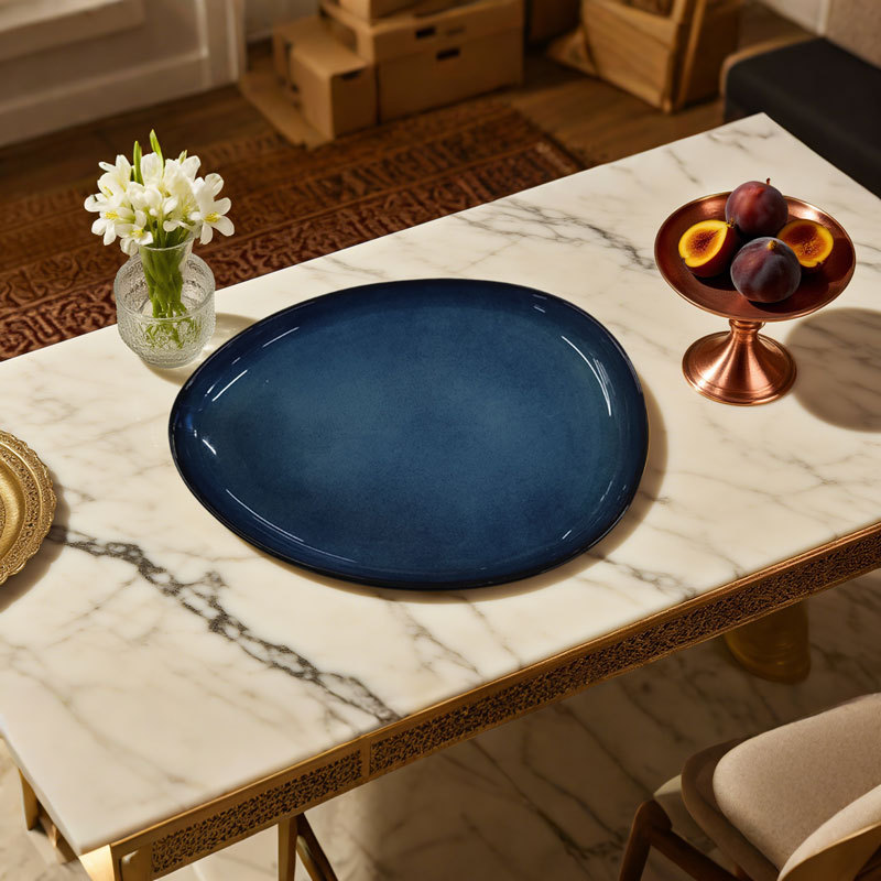Navy - blue Oval Ceramic Plate