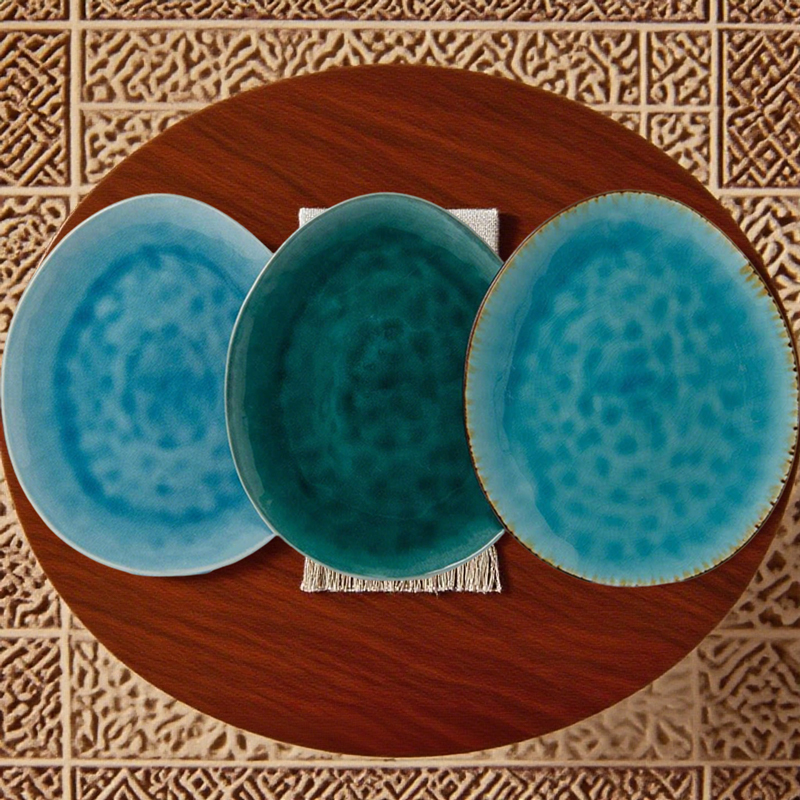  Blue-Toned Vintage Glazed Ceramic Plate