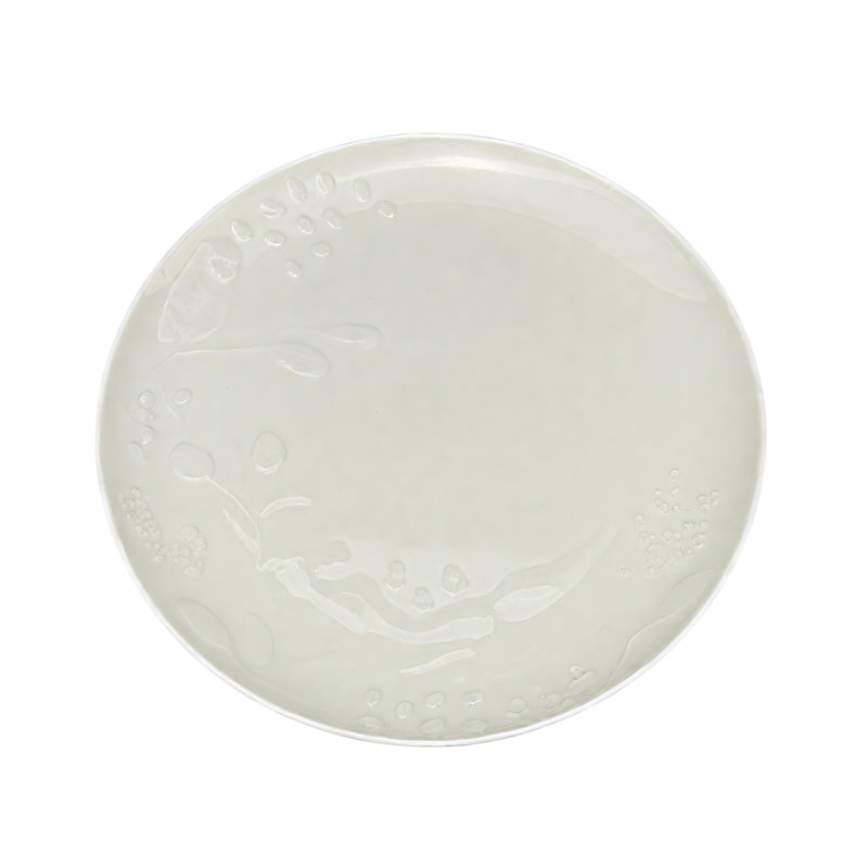 White Ceramic Plate with Embossed Patterns
