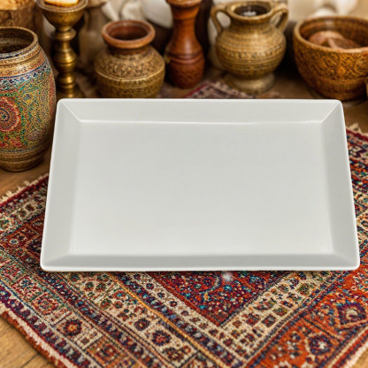 Sleek White Rectangular Ceramic Serving Platter