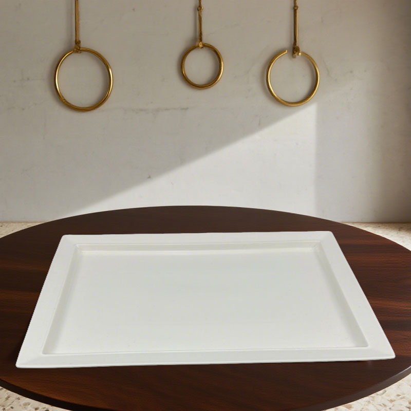 Square Edge White Ceramic Serving Platter
