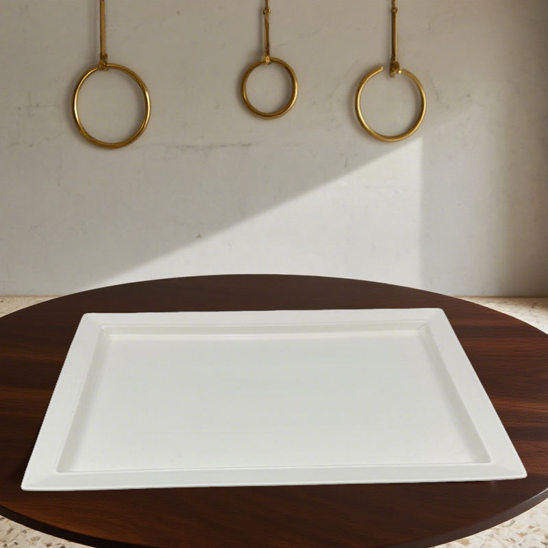 Square Edge White Ceramic Serving Platter