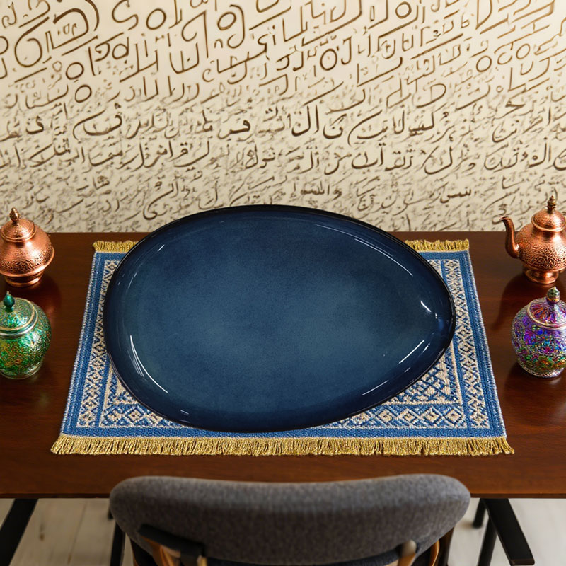 Navy - blue Oval Ceramic Plate