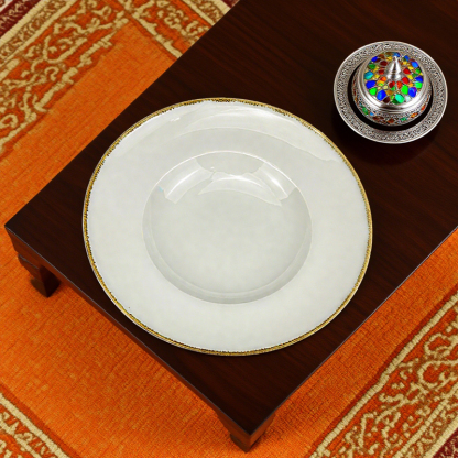 Gold - Rimmed White Ceramic Dinner Plate 