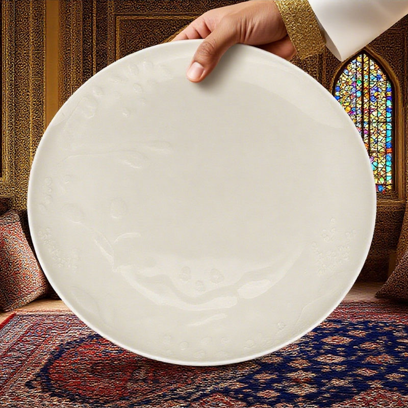 White Ceramic Plate with Embossed Patterns