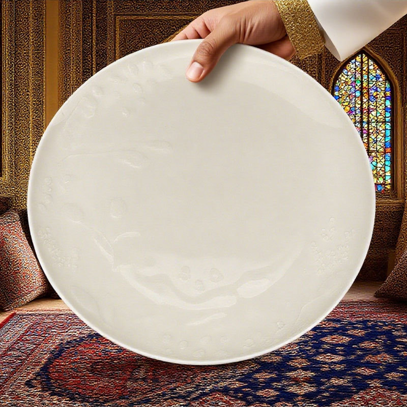 White Ceramic Plate with Embossed Patterns