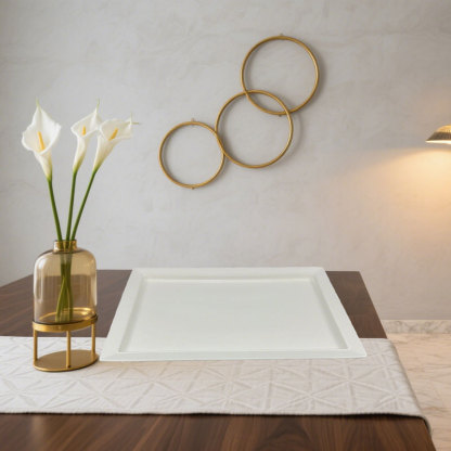 Square Edge White Ceramic Serving Platter