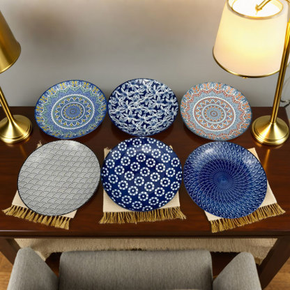 Assorted Pattern Blue Ceramic Plate